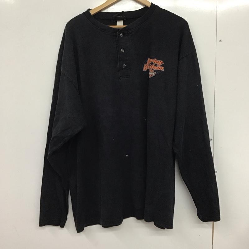 ハーレーダビッドソン Harley-Davidson カットソー 長袖 長袖カットソー プリントカットソー ヘンリーネック 古着 XL プリント 黒 / ブラック /  メンズ USED 古着 中古 10132901