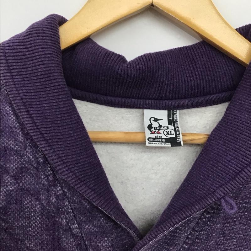チャムス CHUMS カーディガン 長袖 スウェットカーディガン 長袖カーディガン フロントボタン XL 無地 紫 / パープル /  メンズ USED 古着 中古 10141915