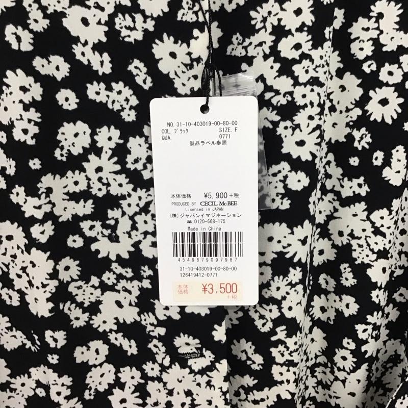 セシルマクビー CECIL McBEE ワンピース ロングスカート 長袖シャツロングワンピース 前開 フレアスカート FREE プリント 白 / ホワイト / X 黒 / ブラック /  レディース USED 古着 中古 10147110