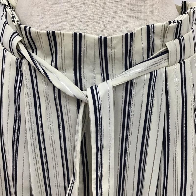 ザラベーシック ZARA BASIC ボトムス ボトムス 9929 221 104 ワイドパンツ クロップド丈 S ストライプ 紺 / ネイビー / X 銀 / シルバー / X オフホワイト / オフホワイト /  レディース USED 古着 中古 10117229