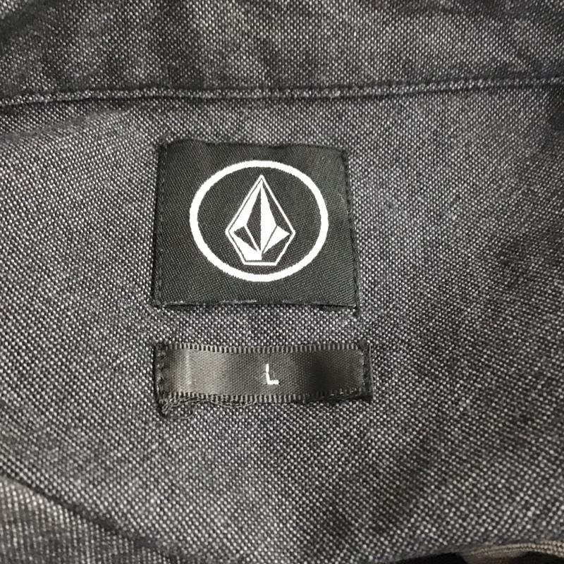 ボルコム VOLCOM シャツ、ブラウス 半袖 A04116JC ボタンダウン ワイドボーダー L ワンポイント 黒 / ブラック / X 灰 / グレー /  メンズ USED 古着 中古 10116334