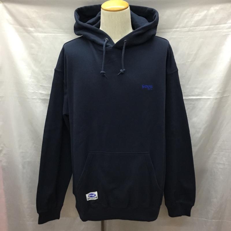 ショット schott パーカー 長袖 782-2231005 HOODEDSWEATOVALCHENILLELOGO 長袖パーカー プルオーバー L ロゴ、文字 紺 / ネイビー /  メンズ USED 古着 中古 10121801