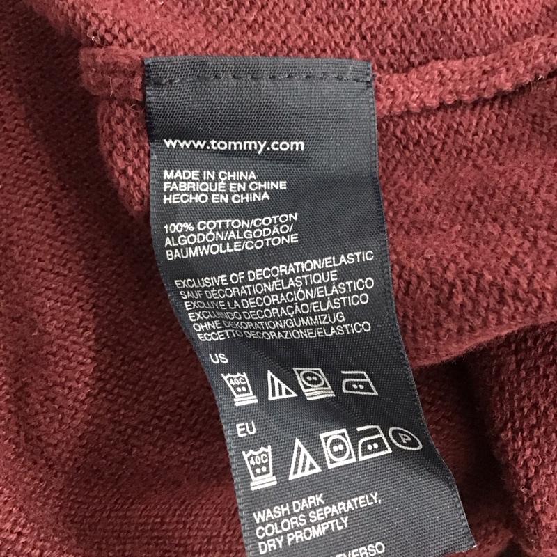 トミーヒルフィガー TOMMY HILFIGER ニット、セーター 長袖 長袖ニットカットソー クルーネック セーター XL ロゴ、文字 えんじ / ワインレッド /  メンズ USED 古着 中古 10141810