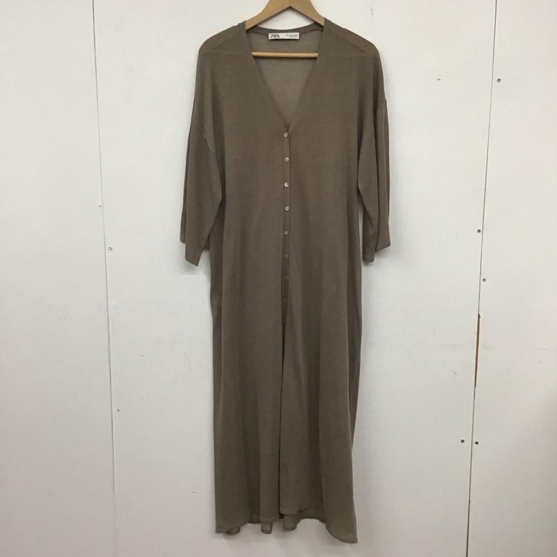 ザラ ZARA カーディガン 半袖 半袖ロングニットカーディガン 前開カーディガン 前ボタン S 無地 茶 / ブラウン /  レディース USED 古着 中古 10136020