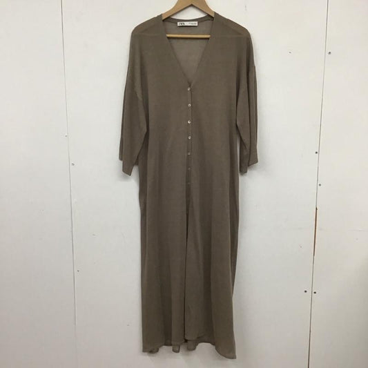 ザラ ZARA カーディガン 半袖 半袖ロングニットカーディガン 前開カーディガン 前ボタン S 無地 茶 / ブラウン /  レディース USED 古着 中古 10136020