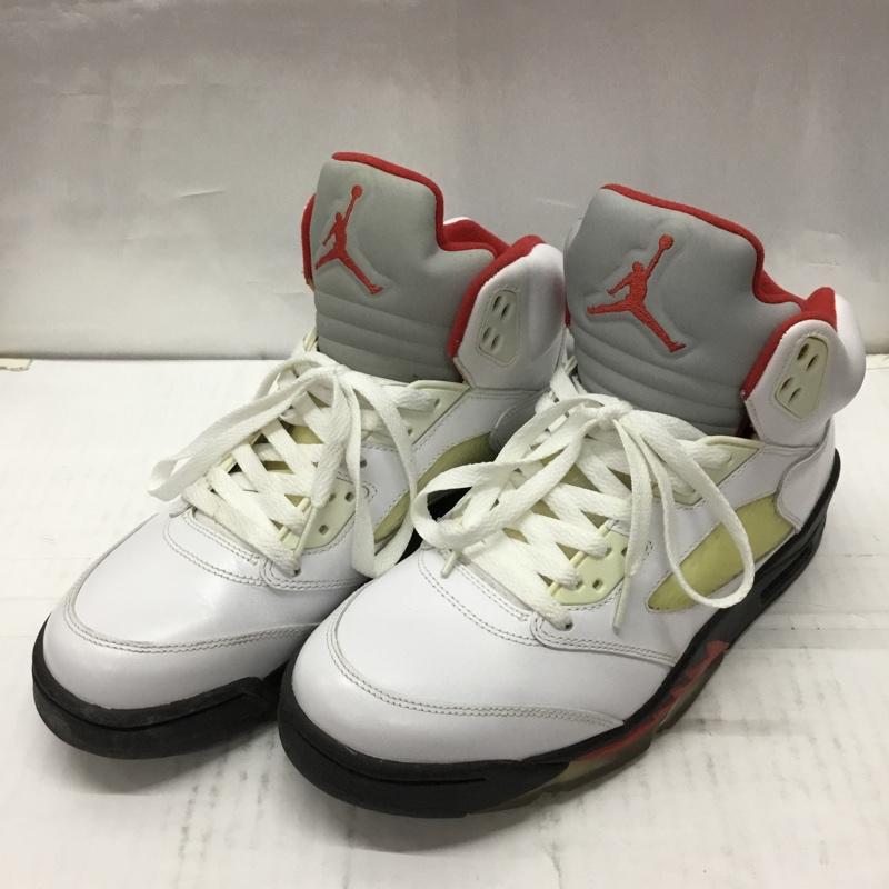 ナイキ NIKE スニーカー スニーカー 136027-100 AIR JORDAN 5 RETRO 27cm 27.0cm ワンポイント 白 / ホワイト / X 黒 / ブラック / X 赤 / レッド /  メンズ USED 古着 中古 10106630