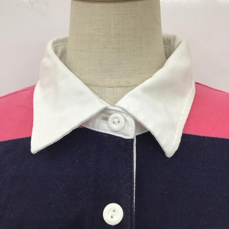 ブルックスブラザーズ BROOKS BROTHERS ポロシャツ 半袖 ワイドボーダー L ワンポイント 桃 / ピンク / X 紺 / ネイビー /  レディース USED 古着 中古 10116490