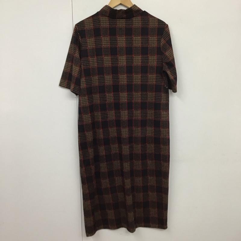 ザラ ZARA ワンピース ロングスカート スタンドネック 半袖 L チェック 黒 / ブラック / X 赤 / レッド / X ベージュ / ベージュ /  レディース USED 古着 中古 10131212