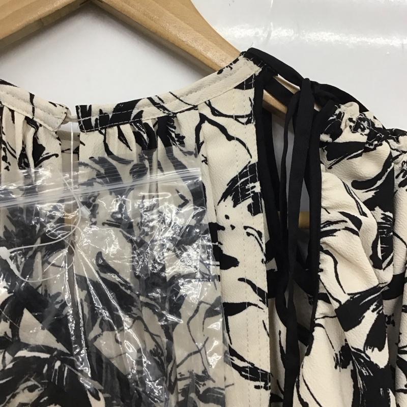 スナイデル SNIDEL ワンピース ロングスカート 半袖ロングワンピース フレアスカート ウエスト切り替え パフスリーブ オフショルダー 0 総柄 黒 / ブラック / X ベージュ / ベージュ /  レディース USED 古着 中古 10135996