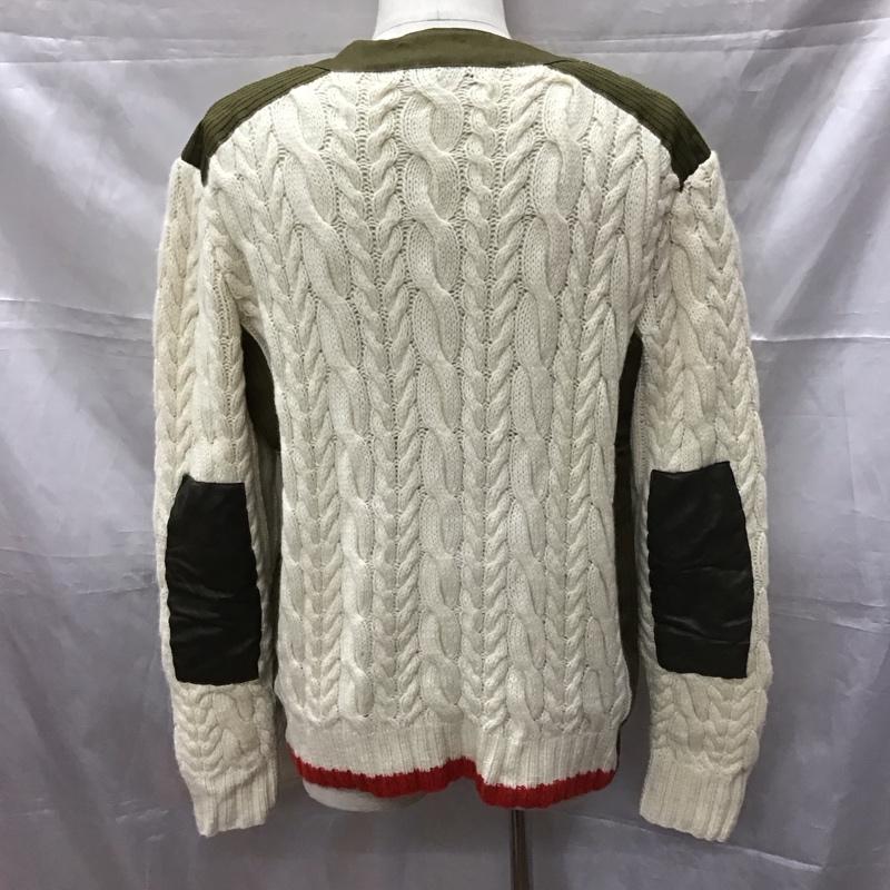 トミーヒルフィガー TOMMY HILFIGER ニット、セーター 長袖 長袖ニットカットソー セーター クルーネックニット ミリタリー S  白 / ホワイト / X カーキ / カーキ /  メンズ USED 古着 中古 10111032