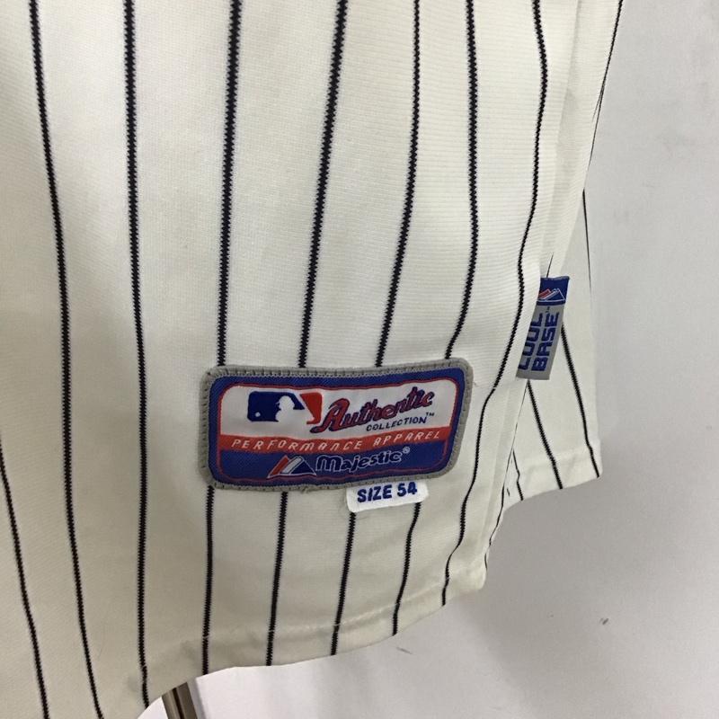 マジェスティック MAJESTIC シャツ、ブラウス 半袖 半袖シャツ ノーカラーシャツ 半袖カットソー ストライプシャツ ロゴ、文字 白 / ホワイト /  メンズ USED 古着 中古 10119132