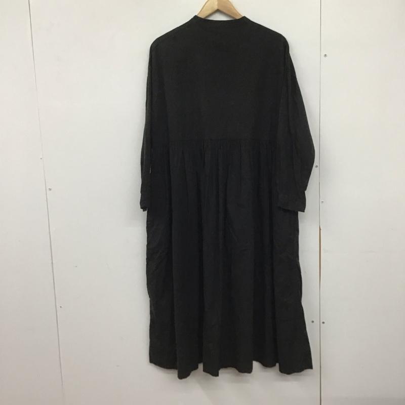 ひより HIYORI ワンピース ロングスカート AM-0251 コットン 長袖 バンドカラー FREE 無地 黒 / ブラック /  レディース USED 古着 中古 10145939