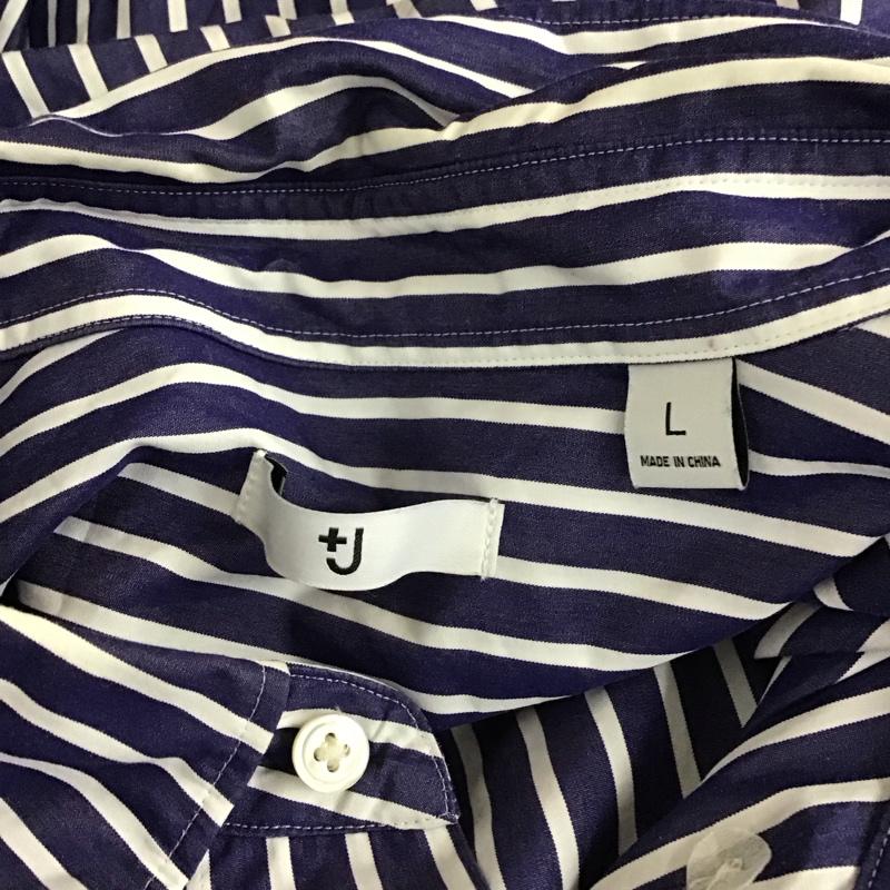 ユニクロ UNIQLO シャツ、ブラウス 長袖 331-436734 長袖シャツ ストライプシャツ カジュアルシャツ L ストライプ 白 / ホワイト / X 青 / ブルー /  メンズ USED 古着 中古 10117467