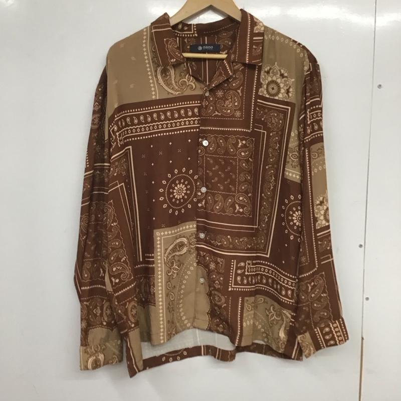 ナノユニバース nano・universe シャツ、ブラウス 長袖 長袖シャツ 総柄シャツ カラーシャツ ヒッコリーシャツ M プリント 茶 / ブラウン /  メンズ USED 古着 中古 10135504