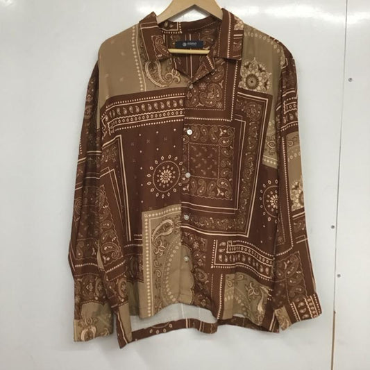 ナノユニバース nano・universe シャツ、ブラウス 長袖 長袖シャツ 総柄シャツ カラーシャツ ヒッコリーシャツ M プリント 茶 / ブラウン /  メンズ USED 古着 中古 10135504