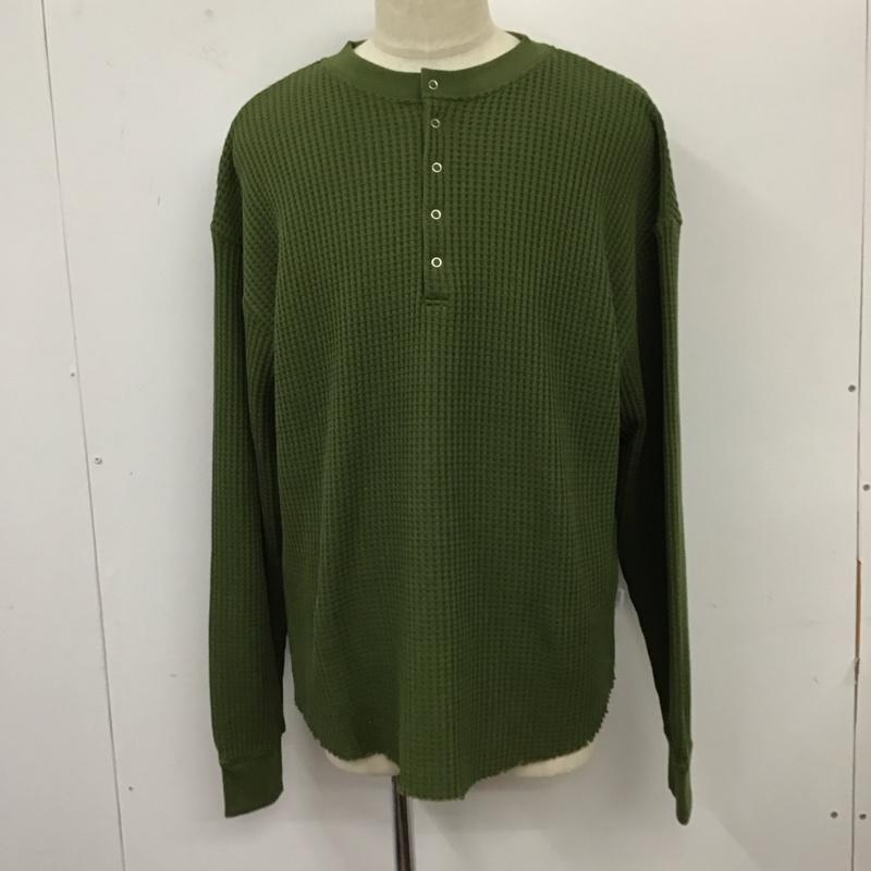 ミュエータ MUHET カットソー 長袖 長袖カットソー クルーネックカットソー ロングスリーブカットソー ワッフル ヘンリーネック LL 無地 カーキ / カーキ /  メンズ USED 古着 中古 10119460