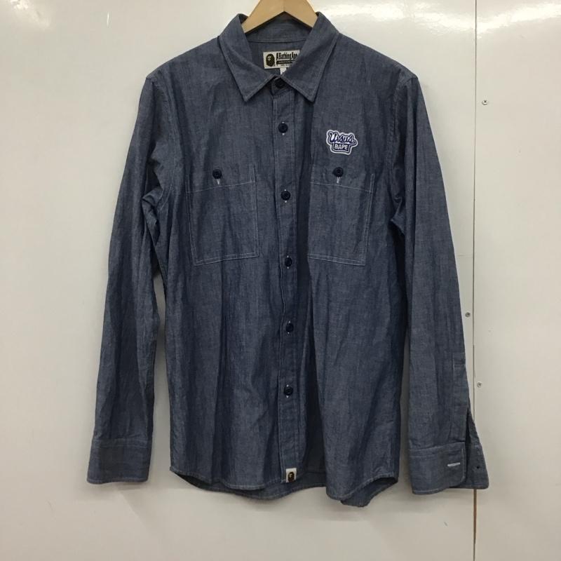 アベイシングエイプ A BATHING APE シャツ、ブラウス 長袖 長袖シャツ 無地シャツ カラーシャツ デニムシャツ M ロゴ、文字 インディゴ / インディゴ /  メンズ USED 古着 中古 10148908