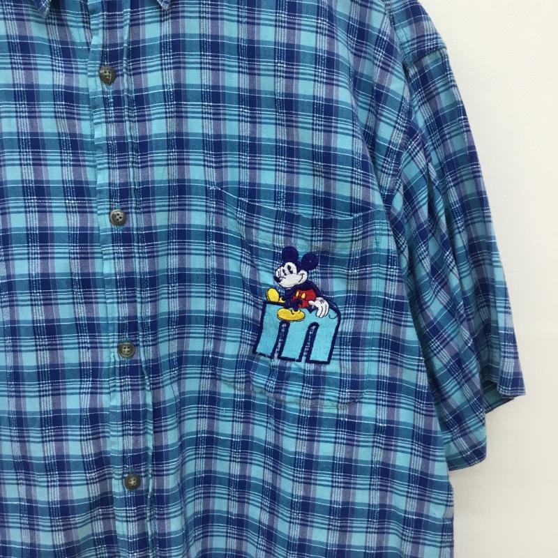 ユーズドクロージング used clothes シャツ、ブラウス 半袖 ディズニー　Disney L チェック X キャラクター 青 / ブルー /  メンズ USED 古着 中古 10129012