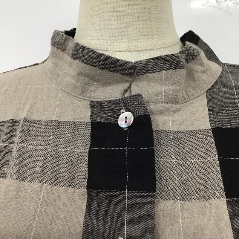 アンドヤーン &yarn ワンピース ロングスカート WNY-049 ドルマンスリーブ 前開き スタンドネック チェック 灰 / グレー / X 黒 / ブラック /  レディース USED 古着 中古 10122661