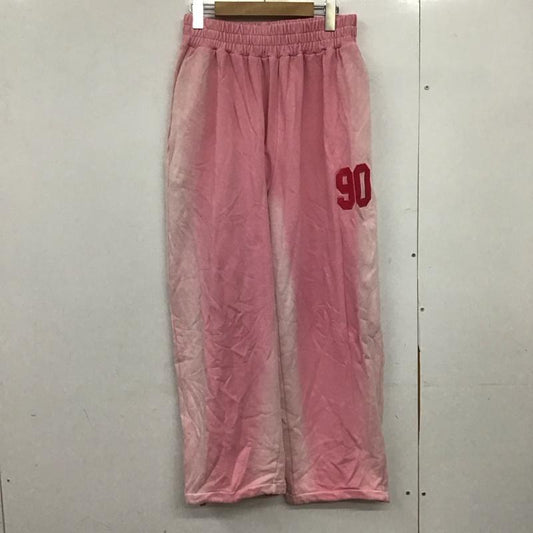 ナインティナインティ 9090 パンツ ワークパンツ、ペインターパンツ スウェットパンツ ワイドパンツ カジュアルパンツ M ロゴ、文字 桃 / ピンク /  メンズ USED 古着 中古 10151168