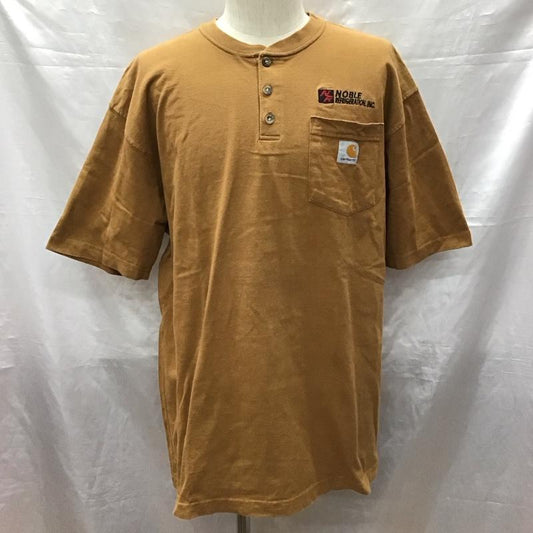 カーハート Carhartt Tシャツ 半袖 K84BRN ヘンリーネック L ロゴ、文字 茶 / ブラウン /  メンズ USED 古着 中古 10122616