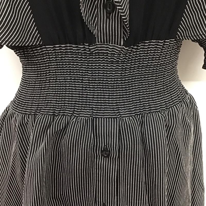リエンダ rienda ワンピース ロングスカート 110GA633-1560 ラッフルデザインフレアOP 半袖 M ストライプ 黒 / ブラック / X 白 / ホワイト /  レディース USED 古着 中古 10108610