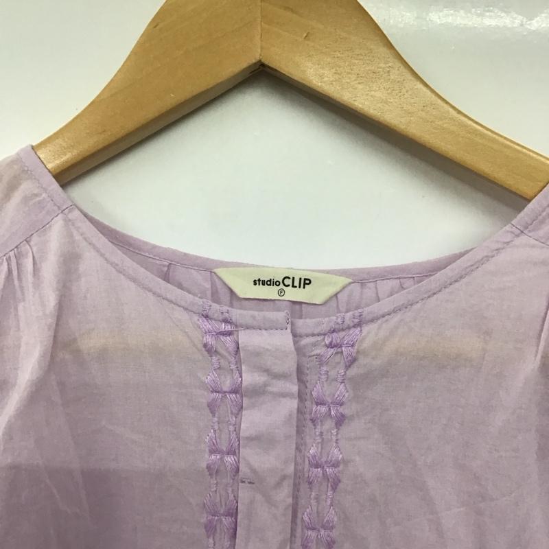 スタディオクリップ studio CLIP シャツ、ブラウス 長袖 長袖シャツ 刺繍シャツ ノーカラーシャツ FREE 刺繍 紫 / パープル /  レディース USED 古着 中古 10145376