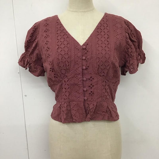 マウジー MOUSSY カットソー 半袖 010esa80-0870 COTTONEYELETトップス パフスリーブ 半袖カットソー 1 総柄 えんじ / ワインレッド /  レディース USED 古着 中古 10114509
