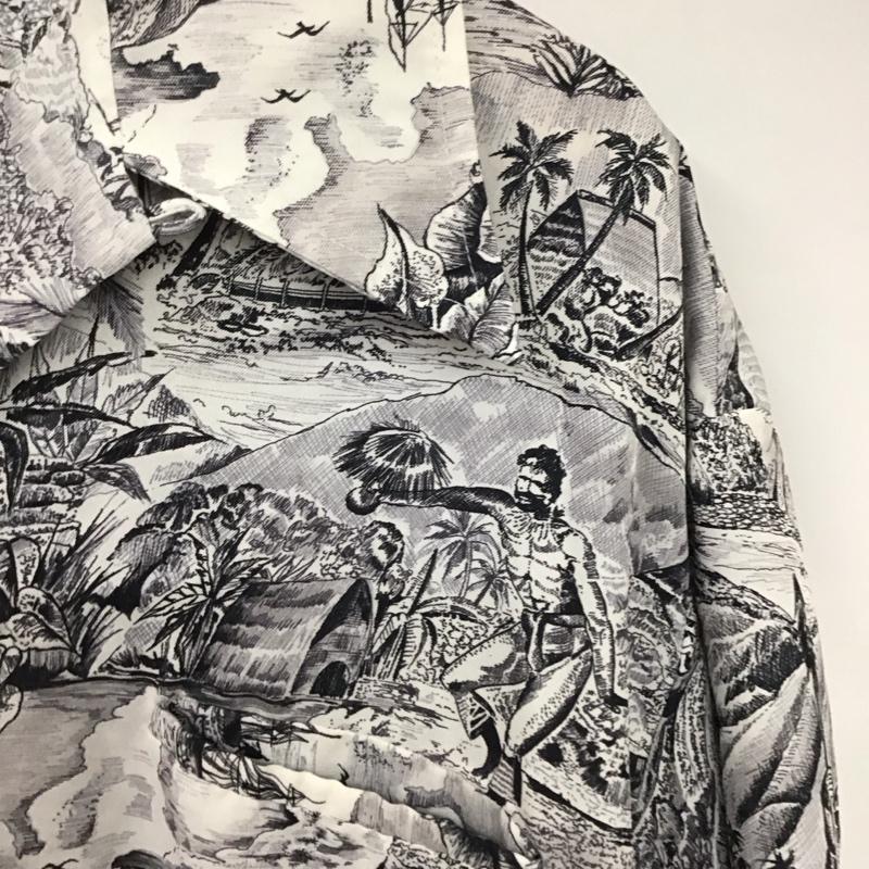 シアーズ SEARS シャツ、ブラウス 半袖 半袖シャツ プリントシャツ ポケットシャツ アロハシャツ プリント 白 / ホワイト / X 黒 / ブラック /  メンズ USED 古着 中古 10135963