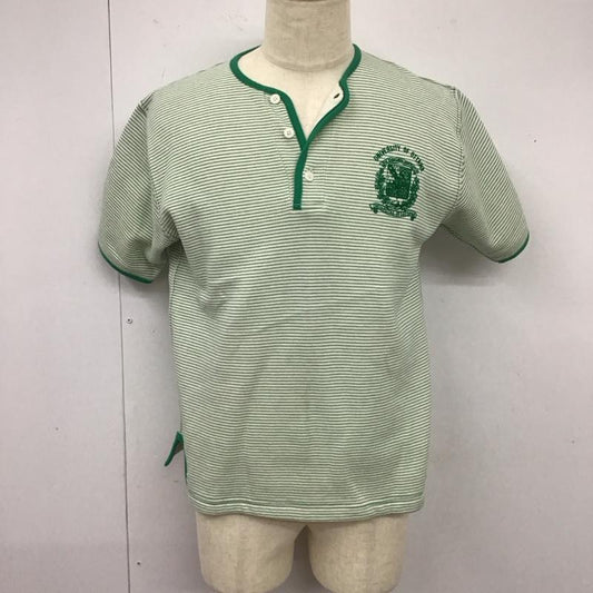 クッシュマン CUSHMAN カットソー 半袖 半袖カットソー ヘンリーネックカットソー プリントカットソー M ボーダー柄 白 / ホワイト / X 緑 / グリーン /  メンズ USED 古着 中古 10113129