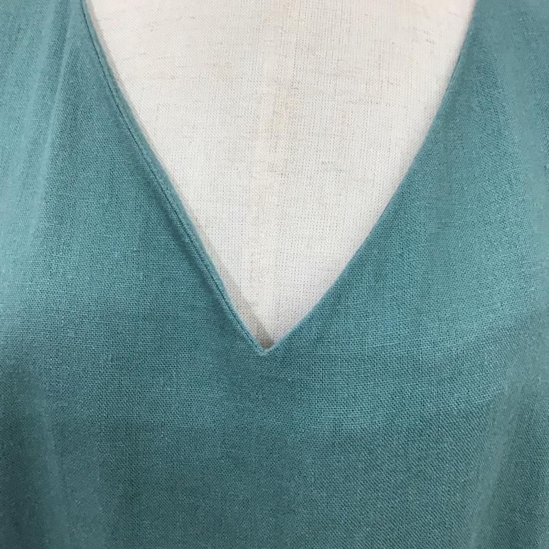 グリーンレーベルリラクシング green label relaxing ワンピース ロングスカート 3626-199-2801 ブリーズリネンワンピース ポケット付き Vネック 無地 緑 / グリーン /  レディース USED 古着 中古 10115510