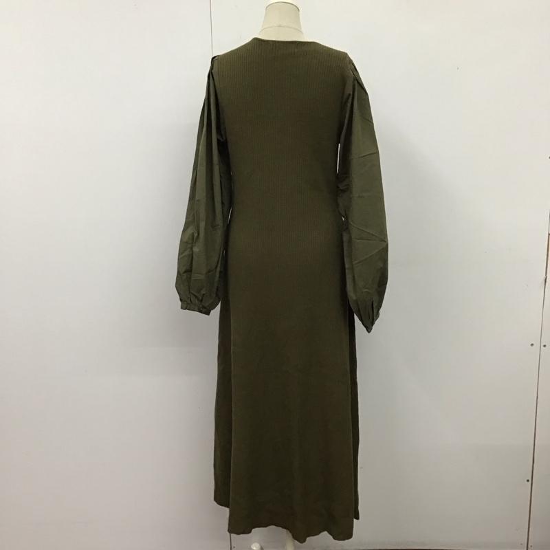 マウジー MOUSSY ワンピース ロングスカート 010EA270-6380 WOVEN DOCKING KNIT DRESS ニットワンピース FREE 無地 カーキ / カーキ /  レディース USED 古着 中古 10120765
