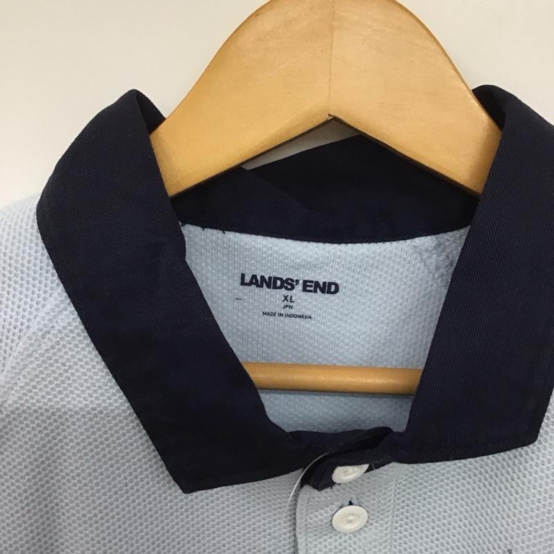 ランズエンド LANDS END ポロシャツ 半袖 半袖ポロシャツ カラーシャツ 半袖カットソー XL 無地 水色 / ライトブルー /  メンズ USED 古着 中古 10143254