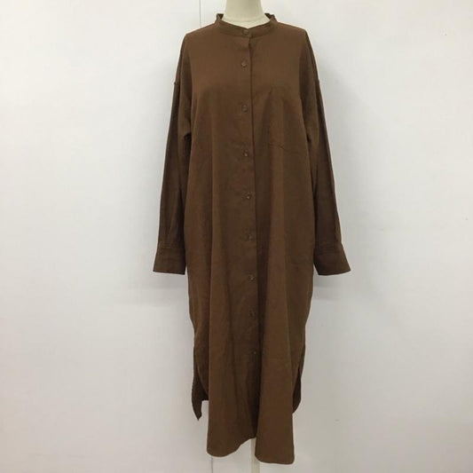 ローリーズファーム LOWRYS FARM ワンピース ロングスカート LF719028TS 長袖シャツワンピース ノーカラーシャツ ロングワンピース FREE 無地 茶 / ブラウン /  レディース USED 古着 中古 10110246