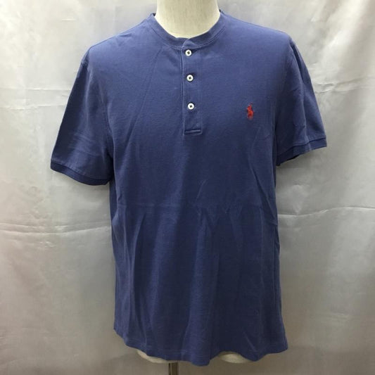 ポロラルフローレン POLO RALPH LAUREN Tシャツ 半袖 半袖カットソー 刺繍Tシャツ ヘンリーネックカットソー ノーカラーポロシャツ M ロゴ、文字 青 / ブルー /  メンズ USED 古着 中古 10108702