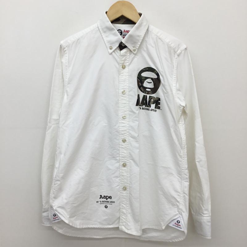 エーエイプバイアベイシングエイプ AAPE BY A BATHING APE シャツ、ブラウス 長袖 M ロゴ、文字 白 / ホワイト /  メンズ USED 古着 中古 10135126