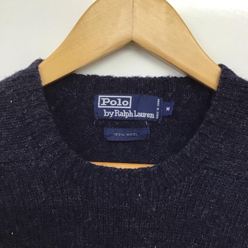 ポロラルフローレン POLO RALPH LAUREN ニット、セーター 長袖 クルーネック ウール M ワンポイント 紺 / ネイビー /  メンズ USED 古着 中古 10144704