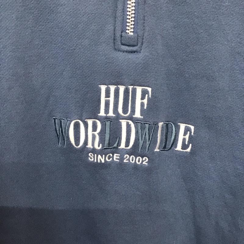 ハフ HUF トレーナー 長袖 長袖トレーナー スウェット ジップアップネック プルオーバー S ロゴ、文字 水色 / ライトブルー /  メンズ USED 古着 中古 10142354