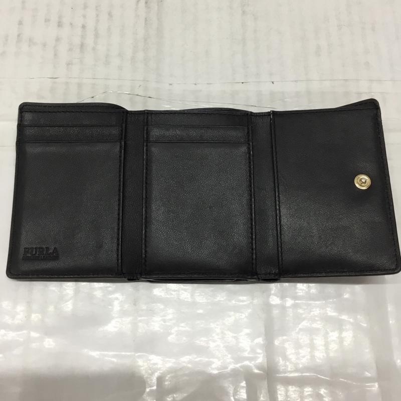フルラ FURLA 財布 コンパクト財布 三つ折り ミニ財布 ロゴ、文字 黒 / ブラック /  レディース USED 古着 中古 10109225