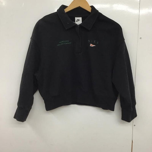 ナイキ NIKE トレーナー 長袖 FD0895-010 AS W NSW FLC CROP 3Q POLO 裏起毛 L ロゴ、文字 黒 / ブラック /  レディース USED 古着 中古 10147173