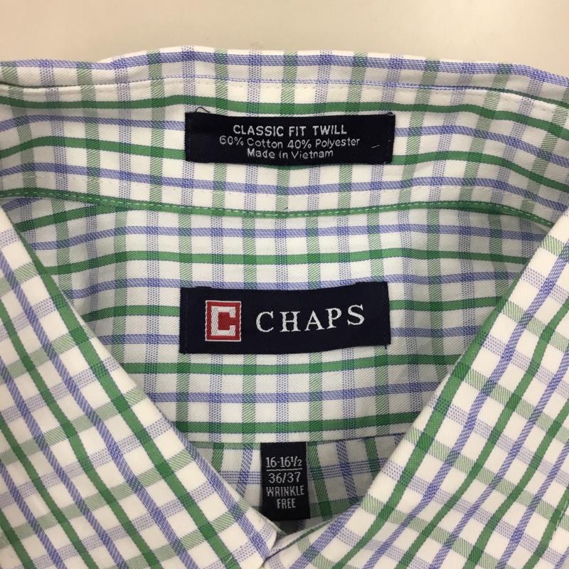 チャップス CHAPS シャツ、ブラウス 長袖 ボタンダウン 胸ポケット チェック 白 / ホワイト / X 緑 / グリーン / X 青 / ブルー /  メンズ USED 古着 中古 10116101