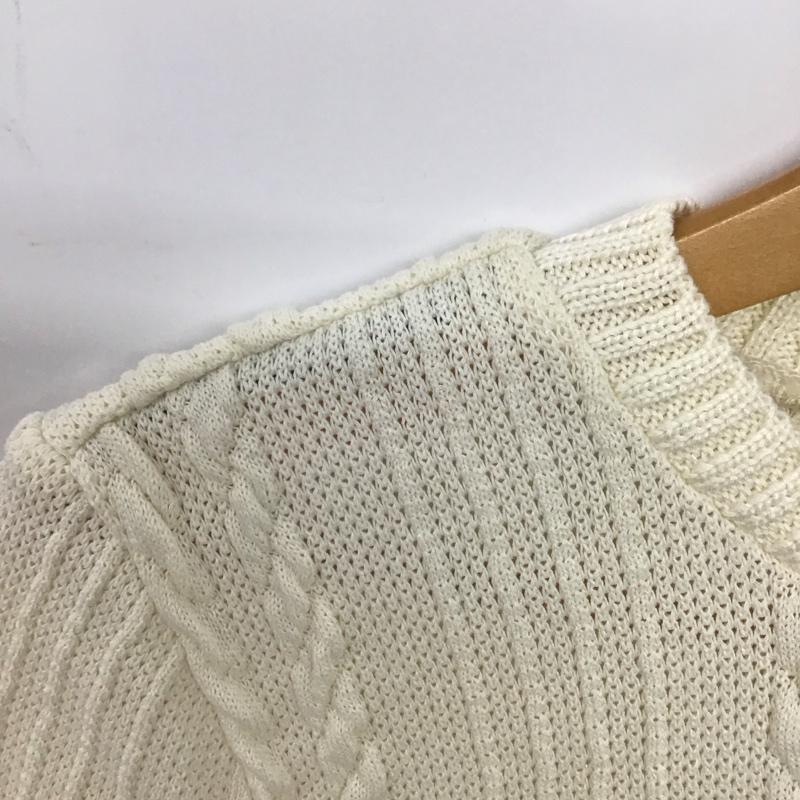 ザラ ZARA カーディガン 半袖 半袖ニットカーディガン 前ボタン リブニット ショート丈 M 総柄 アイボリー / アイボリー /  レディース USED 古着 中古 10147674