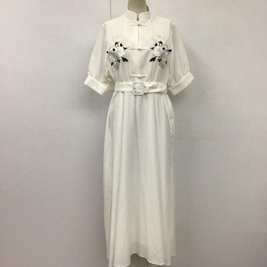 ジュエティ jouetie ワンピース ロングスカート 半袖ロングワンピース 花柄 フレアスカート M ロゴ、文字 白 / ホワイト /  レディース USED 古着 中古 10114520