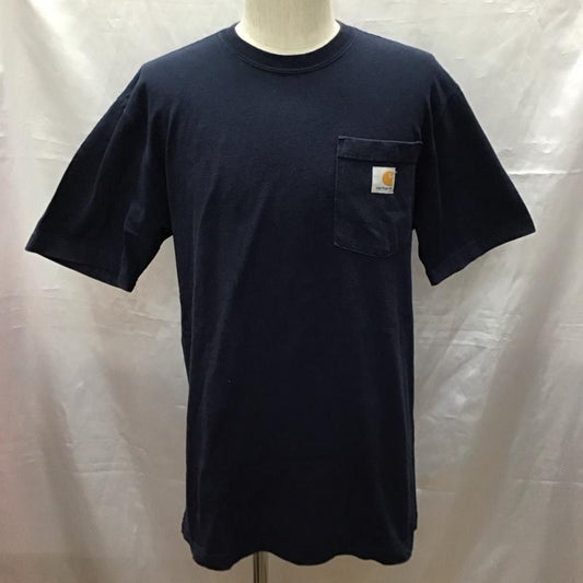カーハート Carhartt Tシャツ 半袖 半袖カットソー プリントTシャツ クルーネックカットソー S ロゴ、文字 紺 / ネイビー /  メンズ USED 古着 中古 10116251
