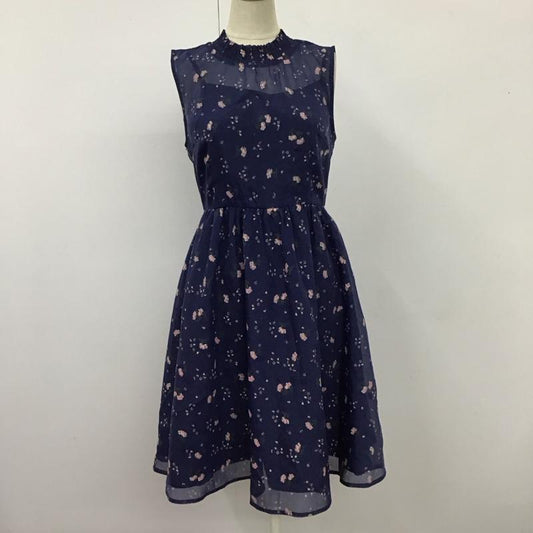 ティティーアンドコー titty&Co. ワンピース ひざ丈スカート 081-363-199 ノースリーブ スタンドネック S 花柄 紺 / ネイビー /  レディース USED 古着 中古 10114646