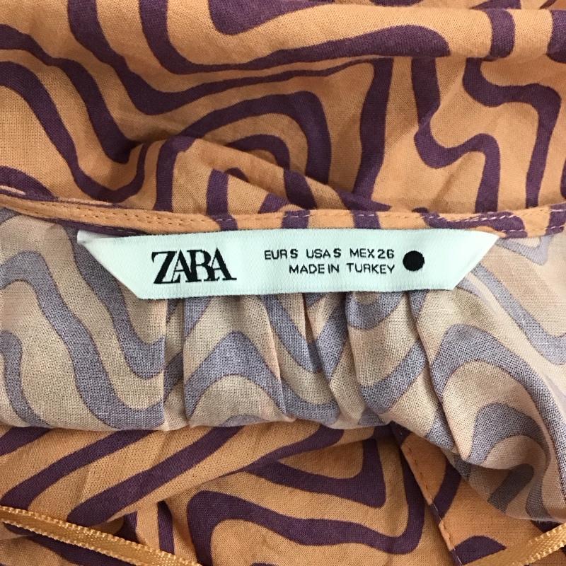 ザラ ZARA ワンピース ロングスカート 4437 272 623 長袖 ティアード Vネック S 総柄 橙 / オレンジ / X 紫 / パープル /  レディース USED 古着 中古 10109494