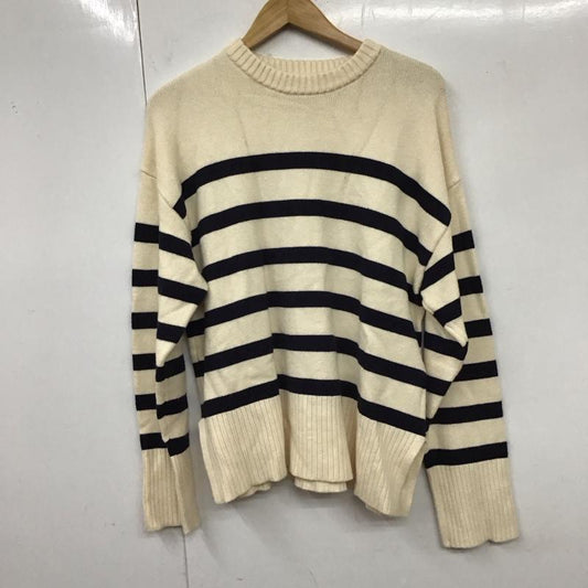 ザラ ZARA ニット、セーター 長袖 長袖ニットカットソー ニット セーター クルーネックニット S ボーダー柄 白 / ホワイト /  レディース USED 古着 中古 10119562