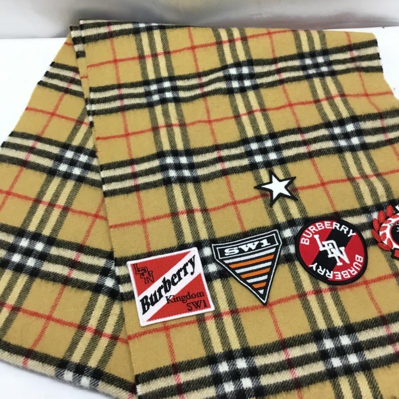 バーバリーロンドン Burberry London マフラー マフラー 8024471 ワッペン フリンジ チェック ベージュ / ベージュ / X 白 / ホワイト / X 黒 / ブラック / X 赤 / レッド /  メンズ USED 古着 中古 10107621