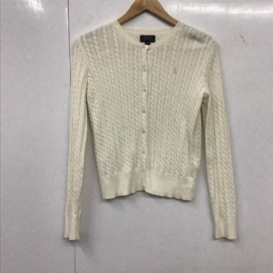 ポロラルフローレン POLO RALPH LAUREN カーディガン 長袖 長袖カーディガン 前ボタン ニットカーディガン L ロゴ、文字 白 / ホワイト /  レディース USED 古着 中古 10136118