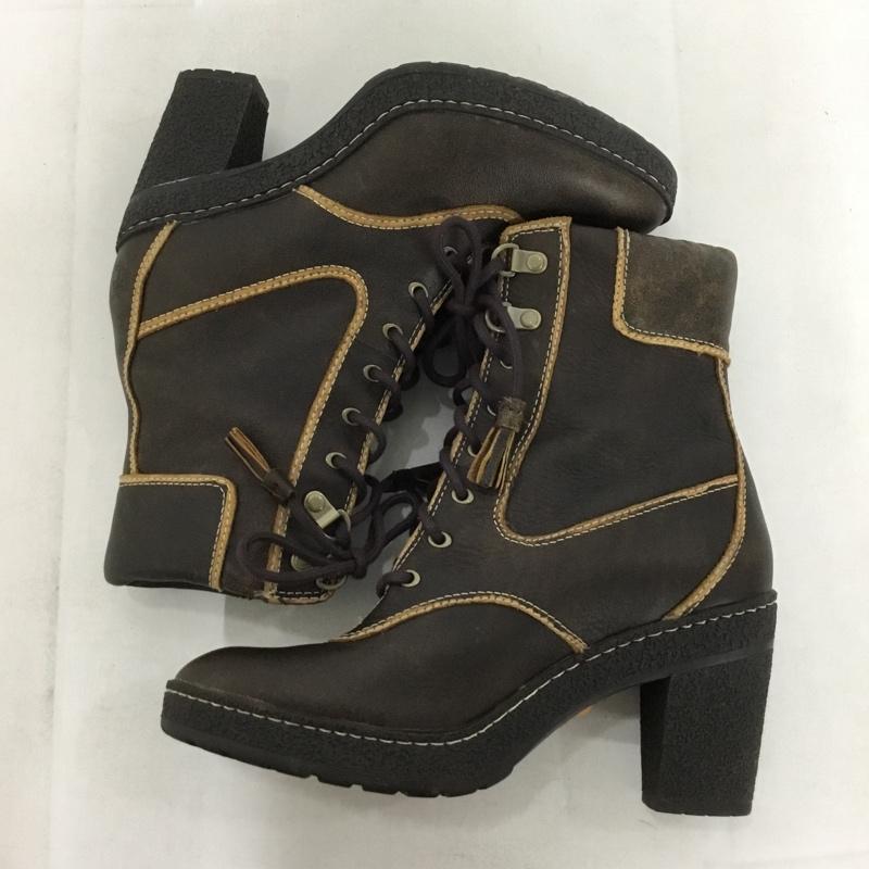 ティンバーランド Timberland ブーツ ショートブーツ 63644 レースアップ ヒール レザー 5.5M ワンポイント ダークブラウン / ダークブラウン /  レディース USED 古着 中古 10145619